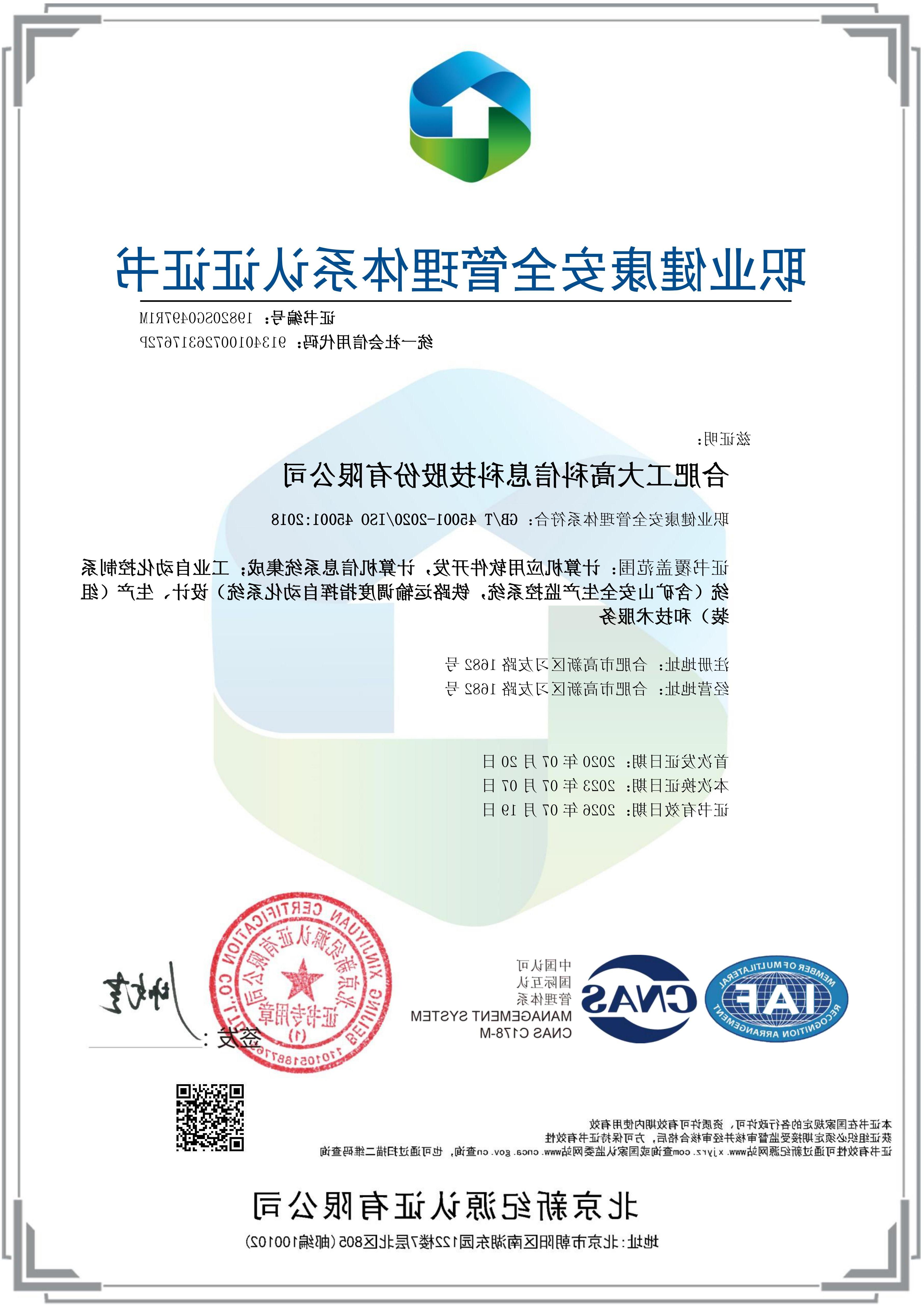 A37 职业健康体系证书-中文版